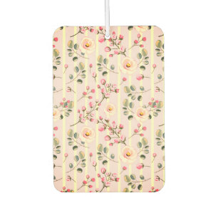 Soft Pink Floral Stripe Pattern Car Air Freshener