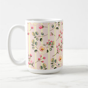 Soft Pink Floral Stripe Pattern Coffee Mug