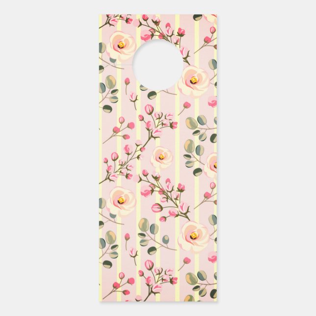 Soft Pink Floral Stripe Pattern Door Hanger (Front)