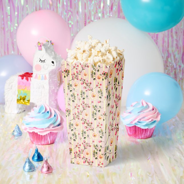 Soft Pink Floral Stripe Pattern Favour Box (Party)