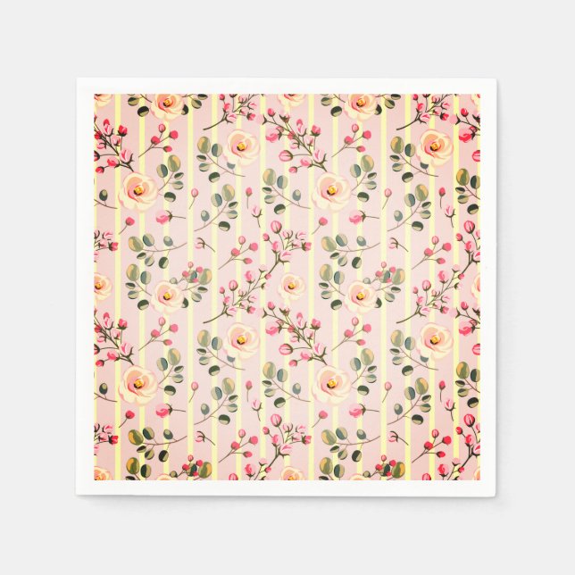 Soft Pink Floral Stripe Pattern Napkin (Front)