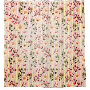 Soft Pink Floral Stripe Pattern Shower Curtain
