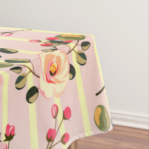 Soft Pink Floral Stripe Pattern Tablecloth