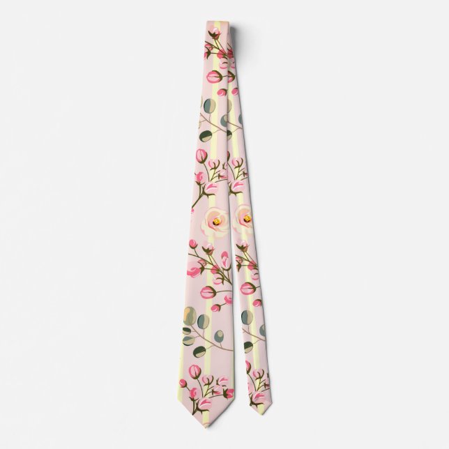 Soft Pink Floral Stripe Pattern Tie (Front)