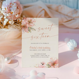 Soft Pink Floral Sweet Sixteen 16th Birthday Invitation