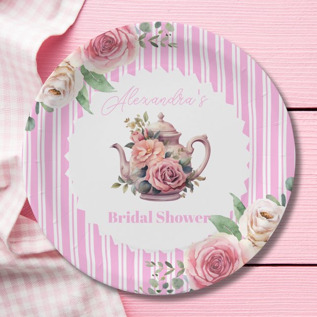 Soft Pink Floral Tea Bridal Shower  Paper Plate (Creator Uploaded)