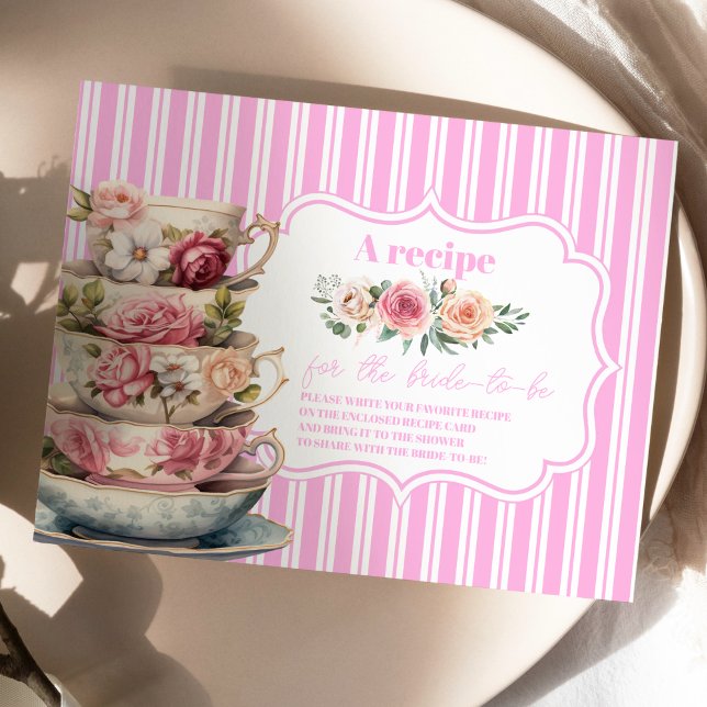 Soft Pink Floral Tea Bridal Shower Recipe Enclosure Card (Creator Uploaded)