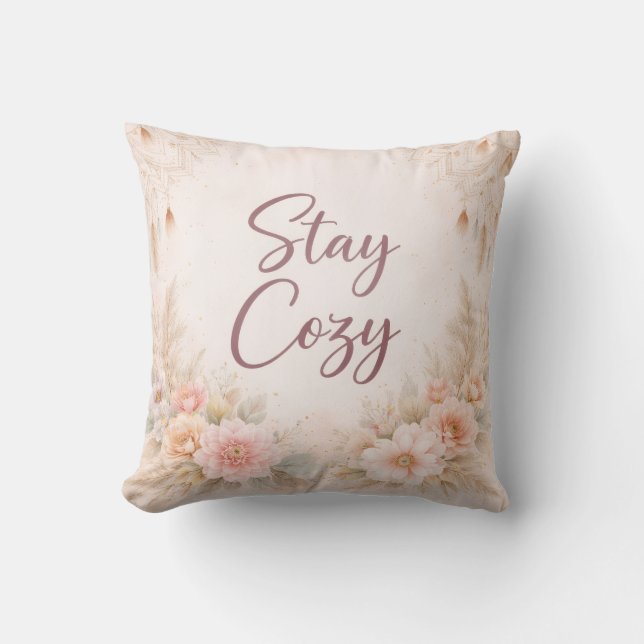 Soft Pink Floral Throw Pillow Cover  (Front)