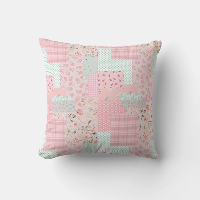 Soft Pink Floral Throw Pillow | Elegant Rose Aesth (Front)