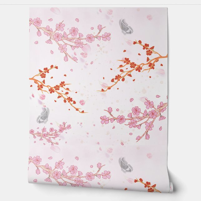 Soft Pink Floral Wall Covering | Wallpaper (Unrolling)