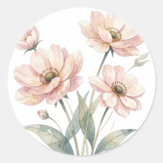 Soft Pink Floral Watercolor Bouquet Art Classic Round Sticker