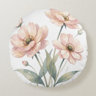 Soft Pink Floral Watercolor Bouquet Art Round Cushion