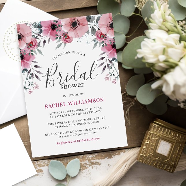 Soft Pink Floral Watercolor Elegant Bridal Shower  Invitation (Creator Uploaded)