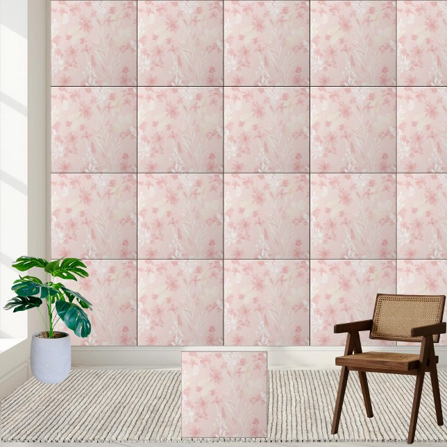 Soft Pink Floral Watercolor Pattern Ceramic Tile (Soft Pink Floral Watercolor Pattern Ceramic Tile)