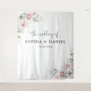 Soft Pink Floral Wedding Backdrops Banner Tapestry