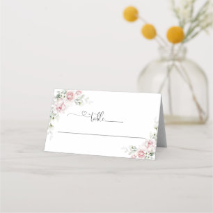 Soft Pink Floral Wedding Folded Place Card