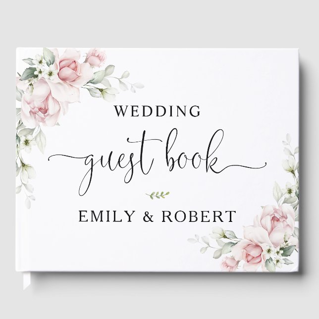 Soft Pink Floral Wedding Guest Book (Front)