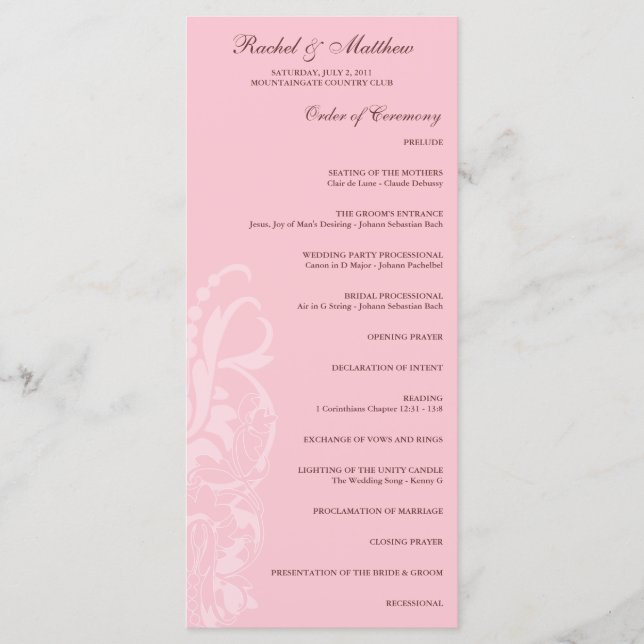 Soft Pink Floral Wedding Program (Front)