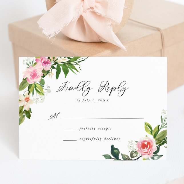 Soft Pink Floral Wedding RSVP Card (Creator Uploaded)