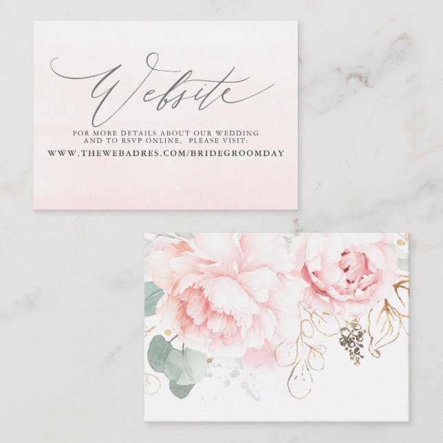 Soft Pink Floral Wedding Website Card (Front/Back)