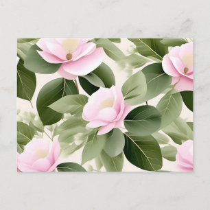 Soft Pink Floral With Eucalyptus Leaves Pattern Postcard