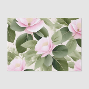 Soft Pink Floral  With Eucalyptus Leaves Pattern Tissue Paper