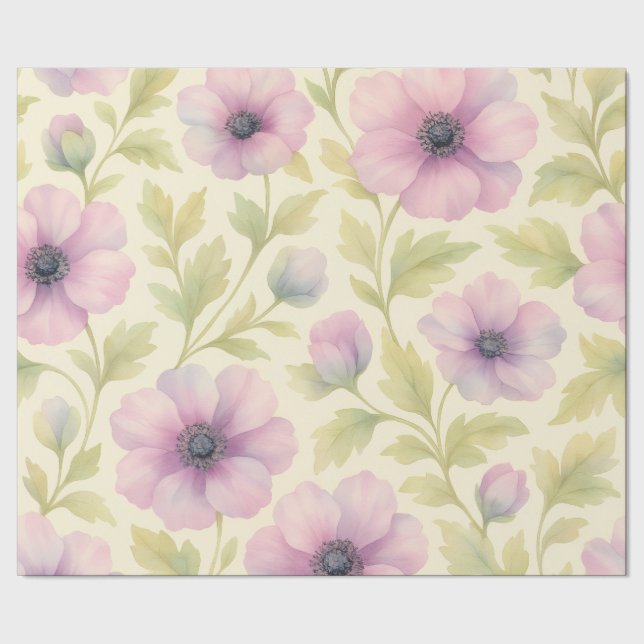 Soft Pink Floral Wrapping Paper (Seam)