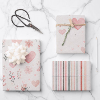 Soft Pink Floral Wrapping Paper Set