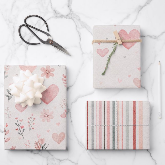 Soft Pink Floral Wrapping Paper Set (Front)