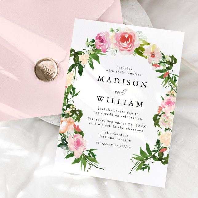 Soft Pink Floral Wreath Wedding Invitation (Creator Uploaded)