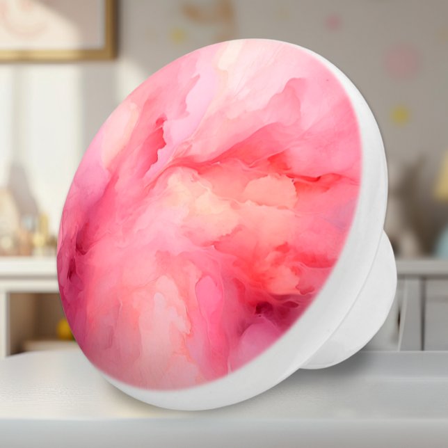 Soft Pink Flower Petals Ceramic Knob (Ceramic Knob - Vibrant Pink Soft Petals Watercolor Art - Accent for Nursery or Girls Room)