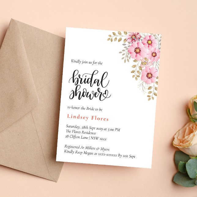 Soft Pink Flowers and Greenery Bridal Shower Invitation (Creator Uploaded)