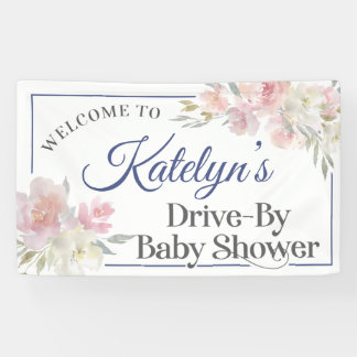 Soft Pink Flowers Drive By Baby Shower Banner