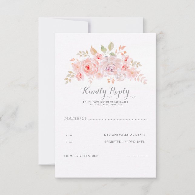 Soft Pink Flowers Elegant Modern Wedding RSVP (Front)
