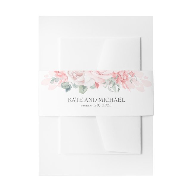Soft Pink Flowers Elegant Wedding Invitation Belly Band (Front Example)