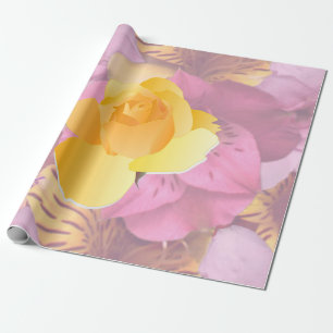 Soft Pink Flowers Yellow Rose Wrapping Paper