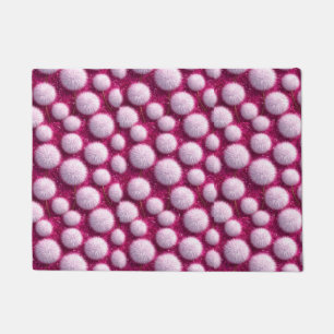 Soft Pink Fluffy Balls on Glittery Vibrant Magenta Doormat