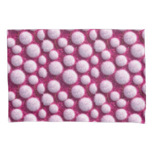 Soft Pink Fluffy Balls on Glittery Vibrant Magenta Pillowcase