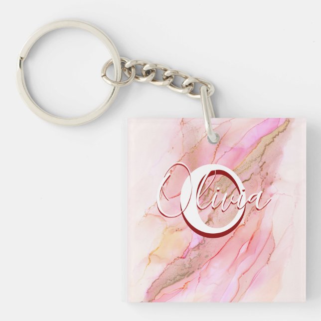 Soft Pink Fluid Alcohol Ink Key Ring (Front)