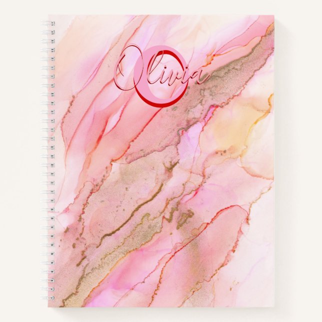Soft Pink Fluid Alcohol Ink Notebook (Front)