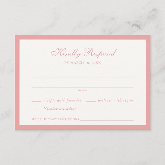Soft Pink Frame Wedding RSVP Card (Front)
