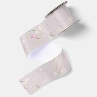 Soft Pink Gaura Watercolor Floral Satin Ribbon