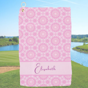 Soft Pink geometric custom name womens Golf Towel
