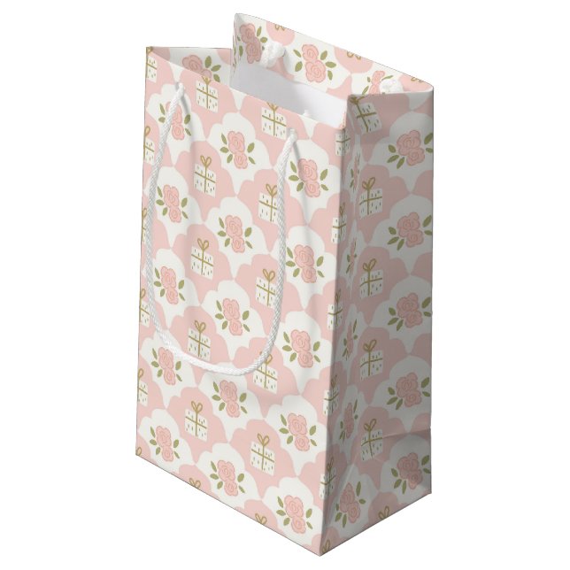 Soft Pink Gift & Roses Pattern Gift Bag (Back Angled)