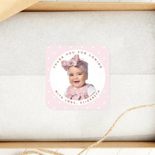 Soft Pink Girl Birthday Photo Thank You For Coming Square Sticker