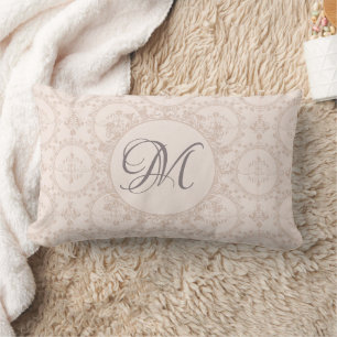 Soft Pink Girly Damask Initial Custom Lumbar Cushion