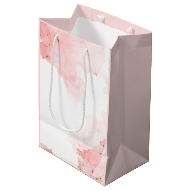 Soft Pink Glitter Watercolor Background Medium Gift Bag (Front Angled)
