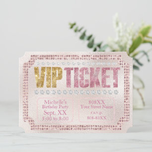 Soft Pink & Gold Diamonds Ticket Invitation