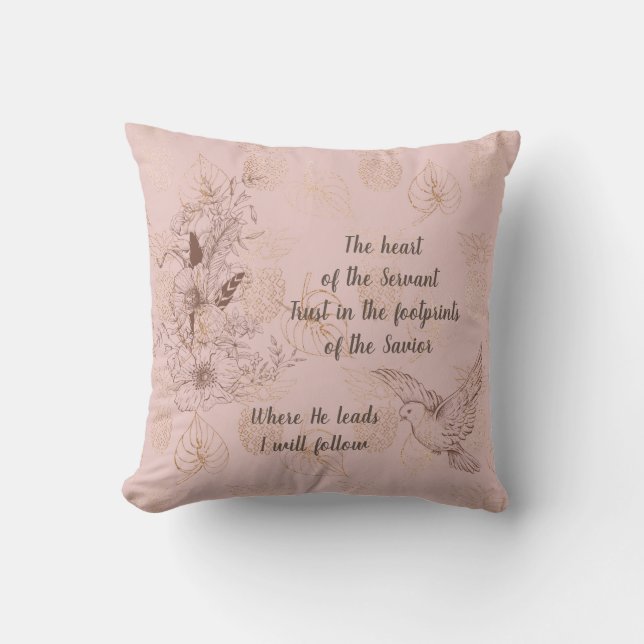 Soft Pink Gold Floral Pattern Pillow (Front)