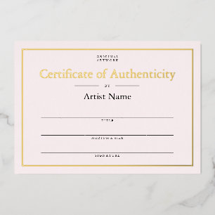 Soft Pink Gold Foil Certificate of Authenticity